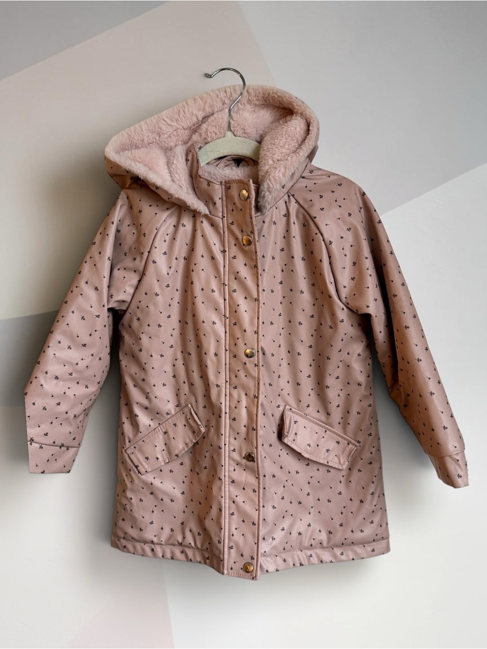 Zara 4-5 years Pink Hooded Puffer Coat with Faux-Fur Lining